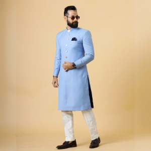 Classic Corn-Flower Blue Achkan for Men | Elegant Ethnic Wear | Jaipurio